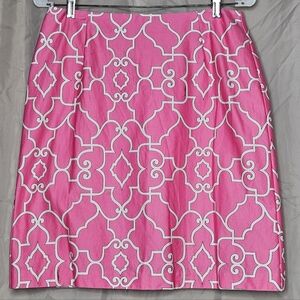 Melly M Melissa Madden Preppy A-line Pink Trellis Print Resort Style Lined Skirt